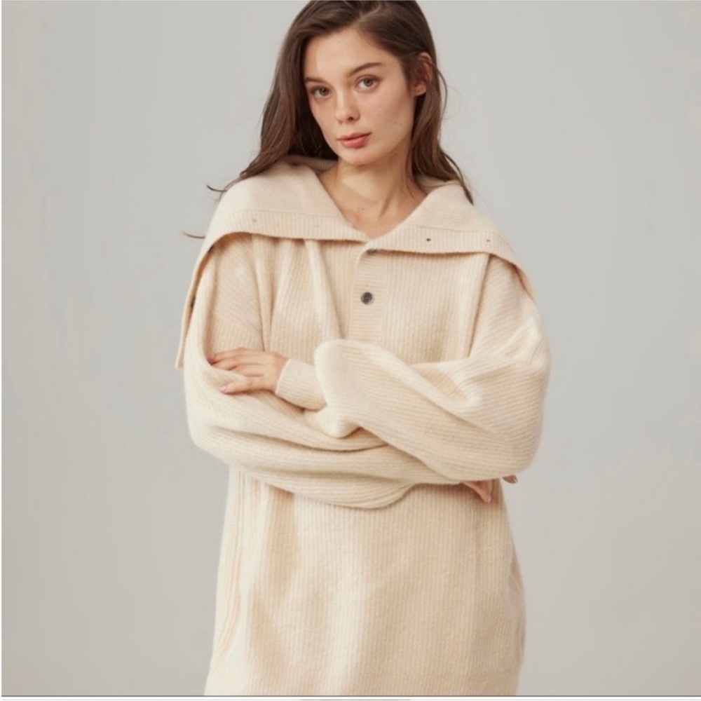 NWOT Nap Raccoon-Wool Yarn Funnel Sweater Cream Size Small - Picture 2 of 16